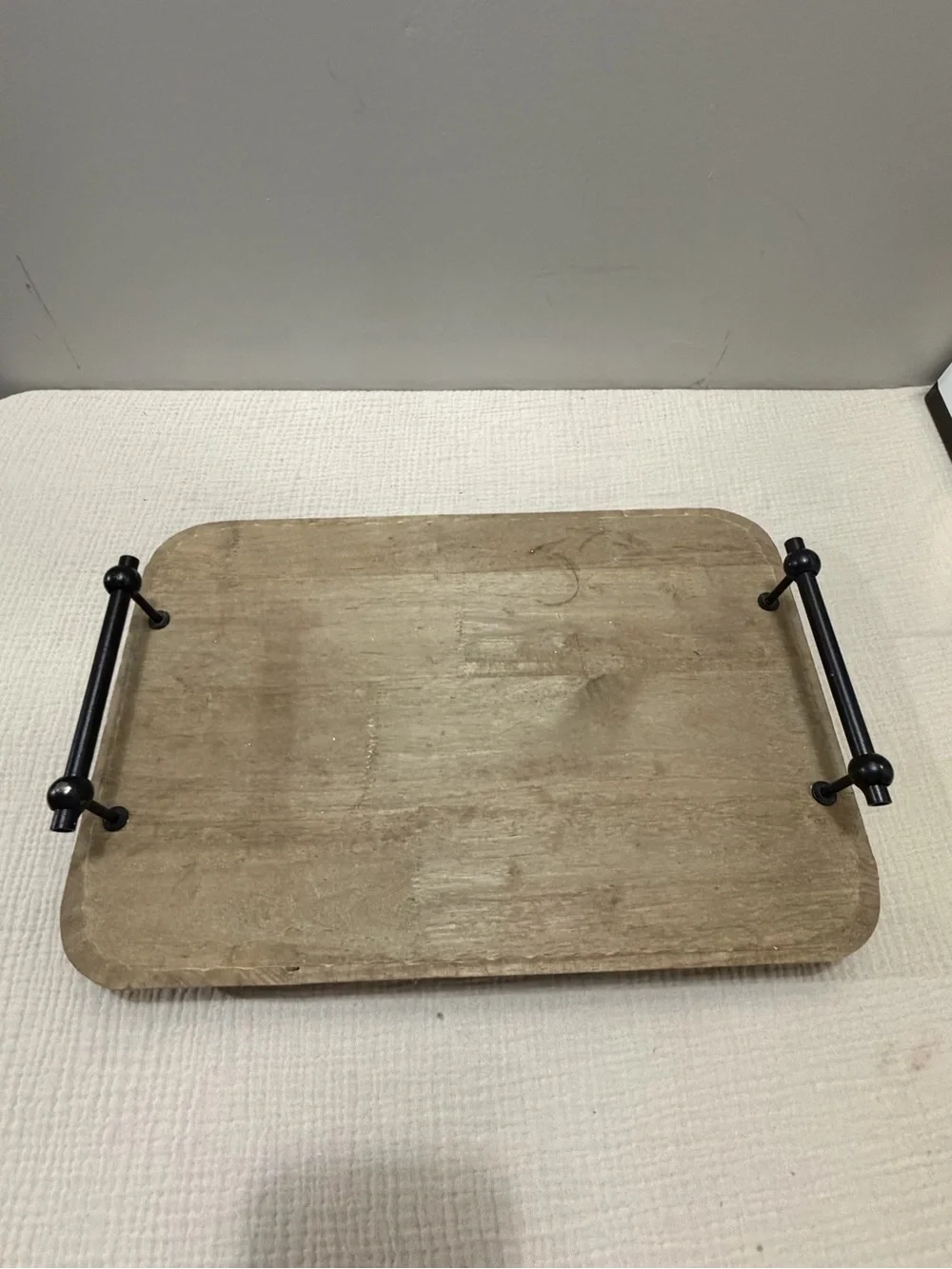 Source Unknown Natural Wood Bath Vanity Tray with Black Handles